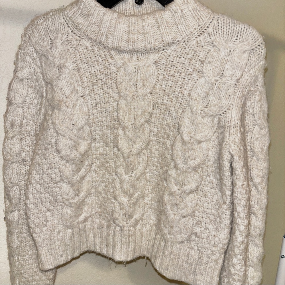 American Eagle Outfitters Cream Cable Knit Turtleneck Sweater